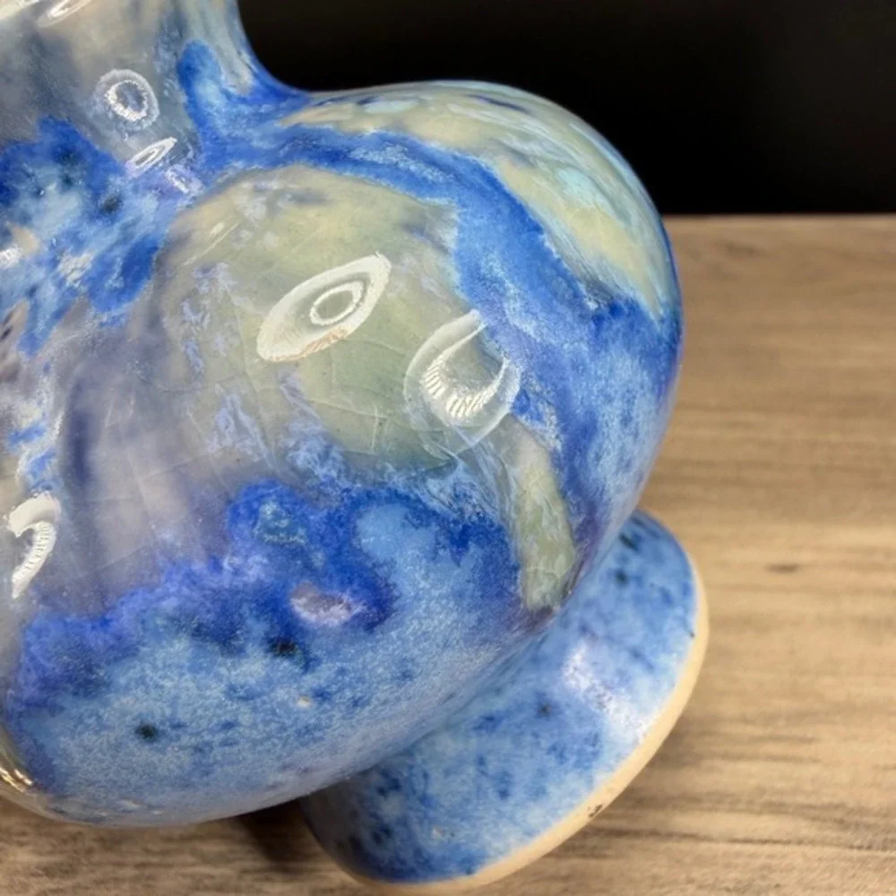 JSP Studio Pottery Bud Vase Blue Drip Glaze Ceramic Small Bud Vase Vessel 3 Inch
